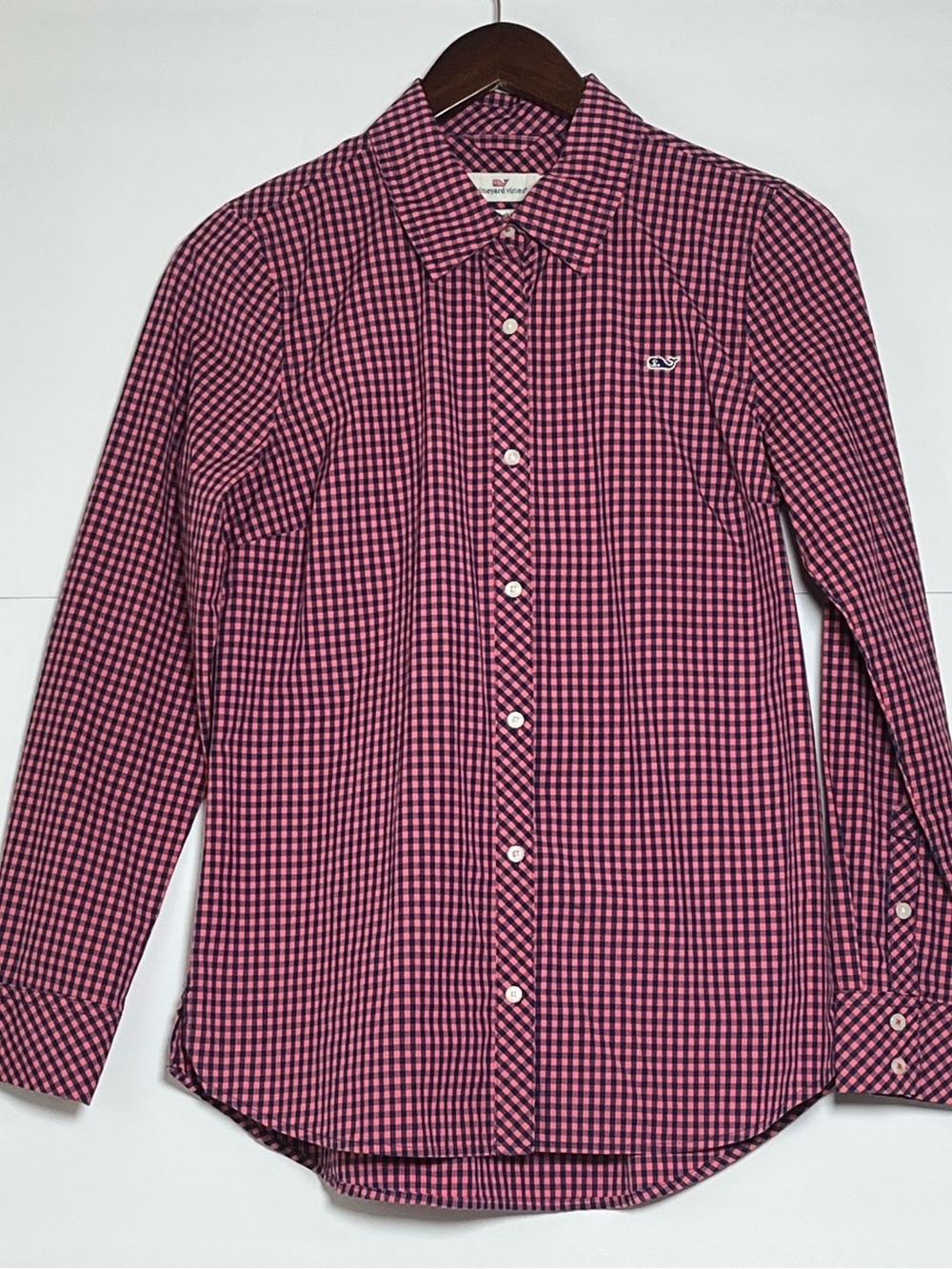 Vineyard Vines Pink Navy Gingham Classic Button Down Shirt Size 2